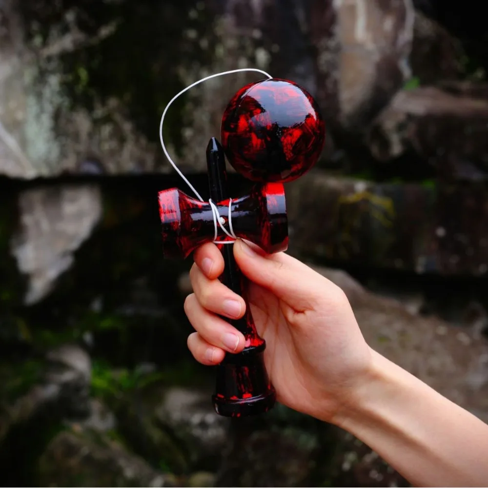 Kendama Skill Ball Graffiti Red Japan- Hand-Eye Coordination Balance Training Toy with Mixed Colors, Wooden Kendama