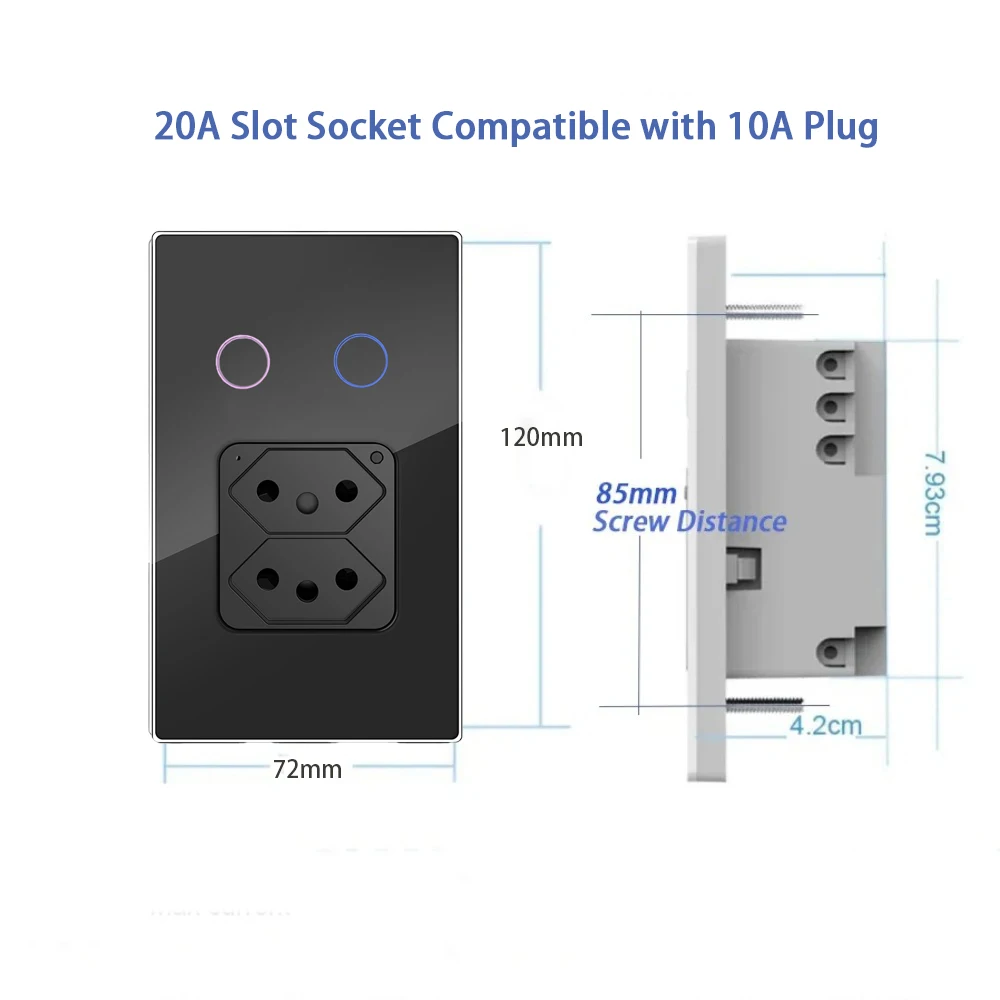 Imagem -03 - Shawader-smart Brasil Interruptor de Luz Tomada 20a Sensor de Toque Painel de Vidro Remoto Tuya Alexa Google Home Wifi