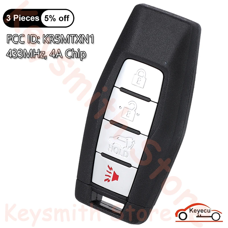 

KEYECU 4 Buttons 433MHz 4A Chip for Mitsubishi Outlander 2021 2022 2023 Auto Smart Remote Control Key Fob FCC ID: KR5MTXN1