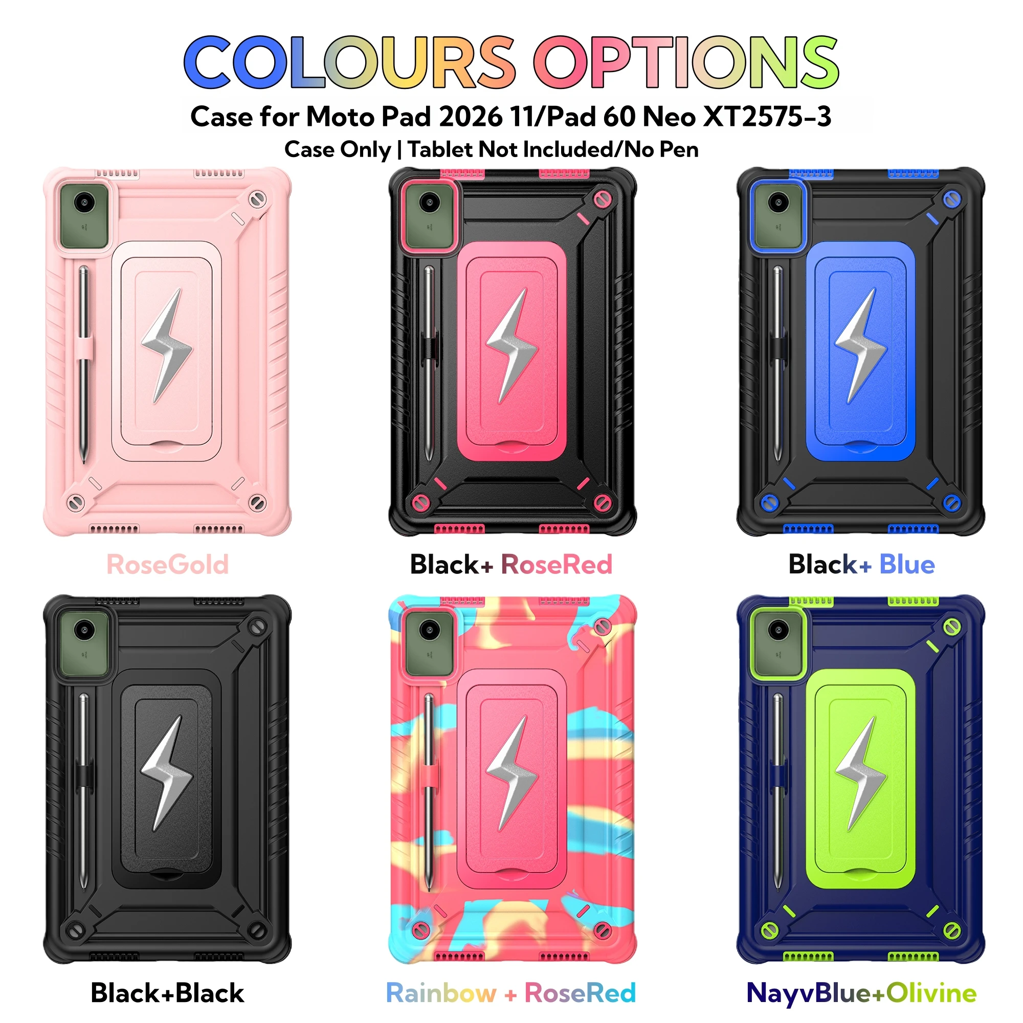 Case for Moto Pad 11 Inch/Pad 60 Neo XT2575-3 Tablet Built-in Shoulder Strap&Kickstand-Soft Silicone Hard Back Shockproof Cover