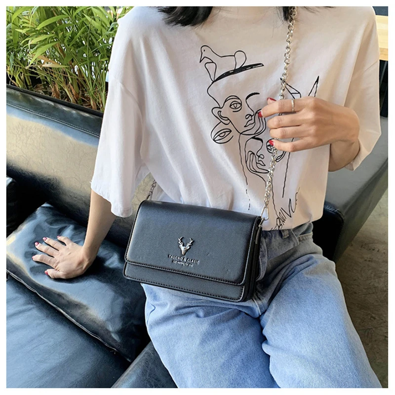 Bolso cruzado cuadrado pequeño para mujer, bandolera de hombro informal con solapa de cadena, bolsos de diseñador de lujo
