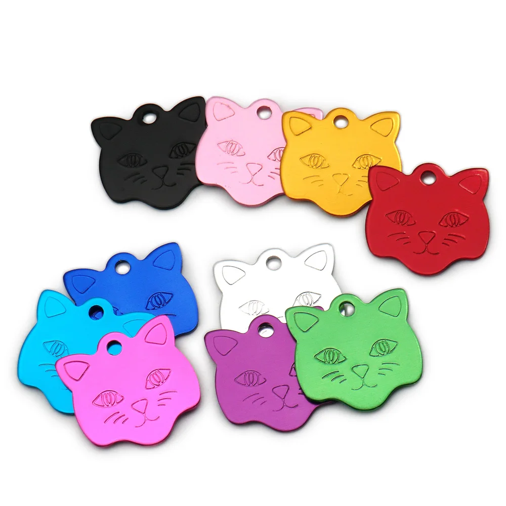 20Pcs Cat Face Anodizing Dog Pet ID Tag Engraved  Name Pendants For  Supplies Blank Metal Aluminum Plate Back Home