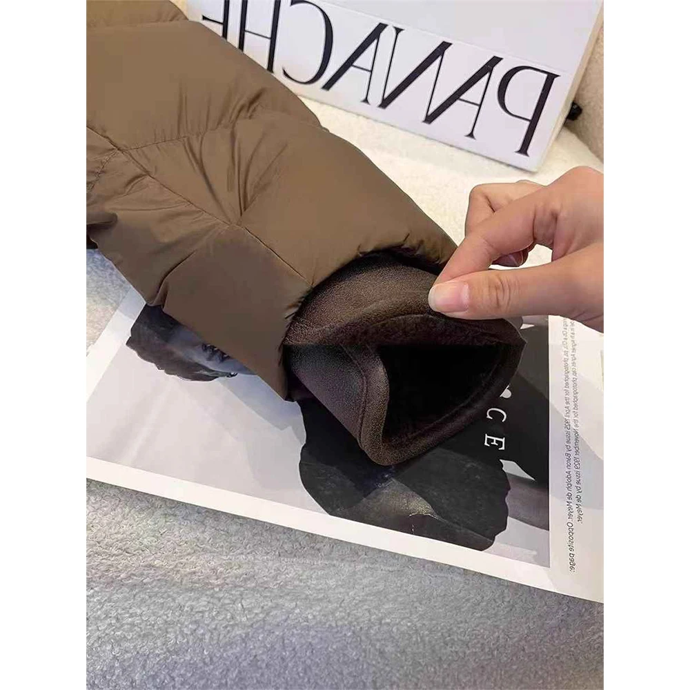 Women's Brown Cropped Parka Jacket Coat Long Sleeve Outerwear Thicken Warm Overcoat Harajuku Padded Jacket Vintage Winter 2025