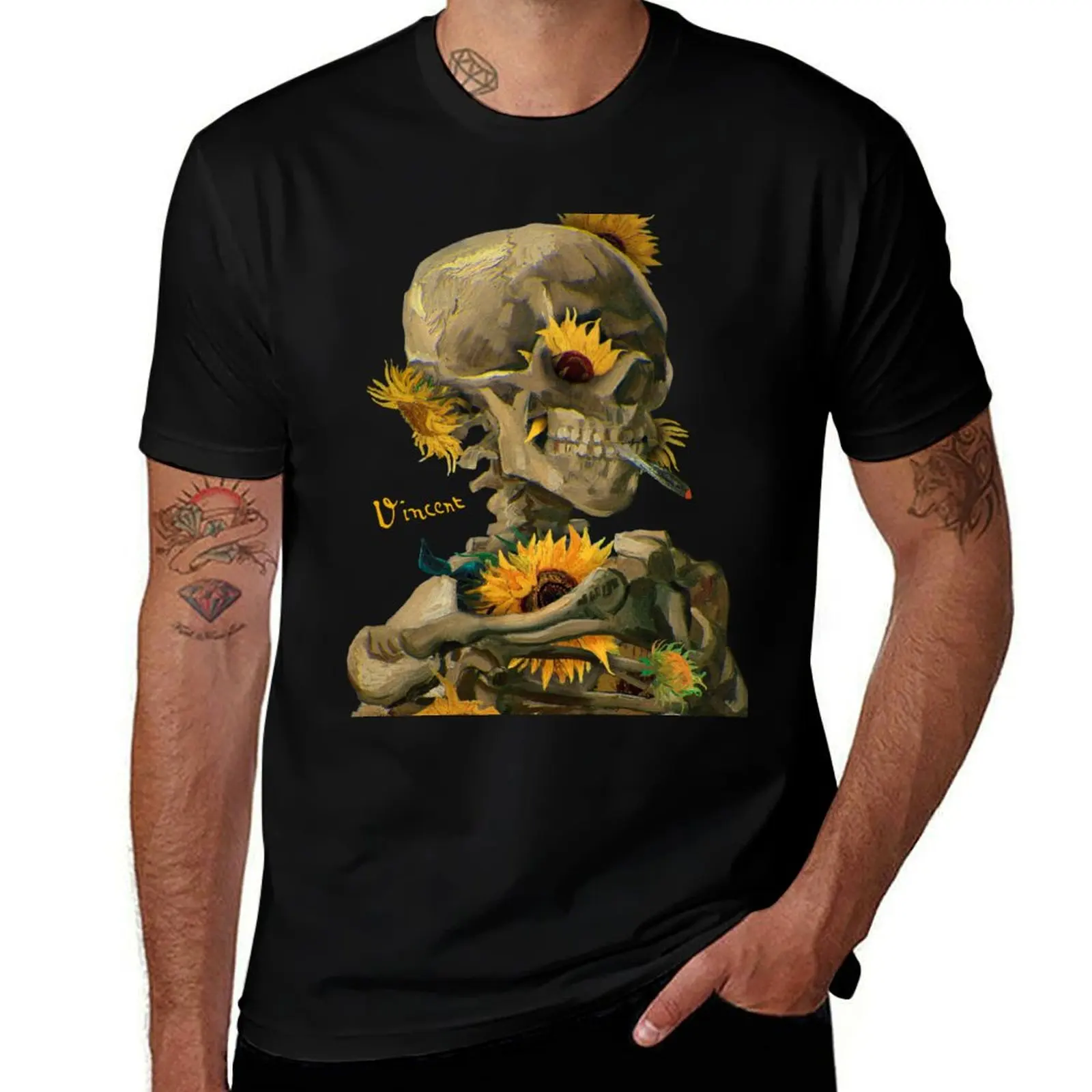 Van Gogh Skull, Sunflowers, Art, Aesthetic art, Surreal art, T-Shirt Mechanic Work Tee Shirt T-Shirt