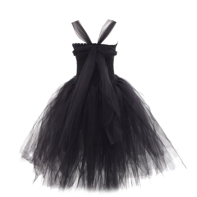 2025 Abito da principessa per ragazze Costumi da regina cosplay Gonna gonfia in rete nera Regina cattiva Costume da vestire Abbigliamento di Halloween