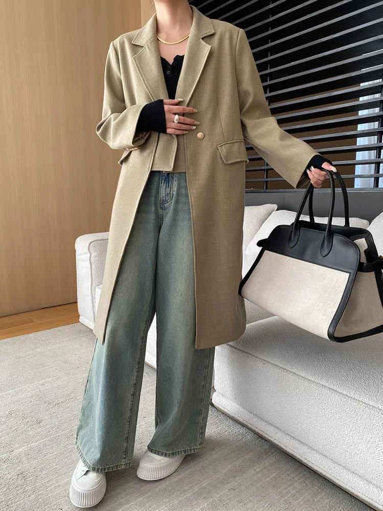 UCXQ Fashion Long jacket Office Lady Double Breasted Asymmetrical All Match Elegant Blazer Coat Women 2025 Spring Autumn 23C1159