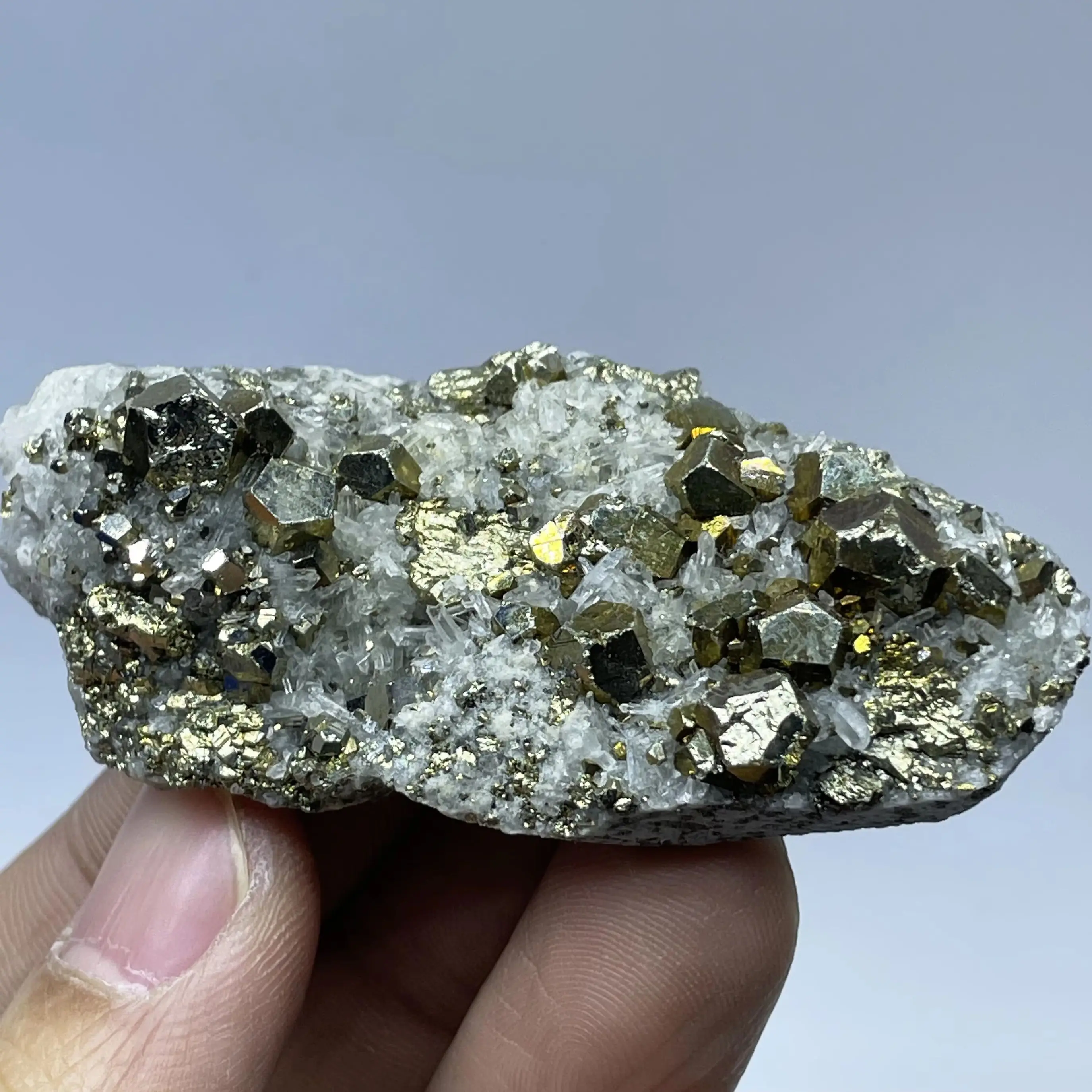 Natural Pyrite With Clear Quartz Mineral Specimen Raw Rock Home Decoration Healing Crystal