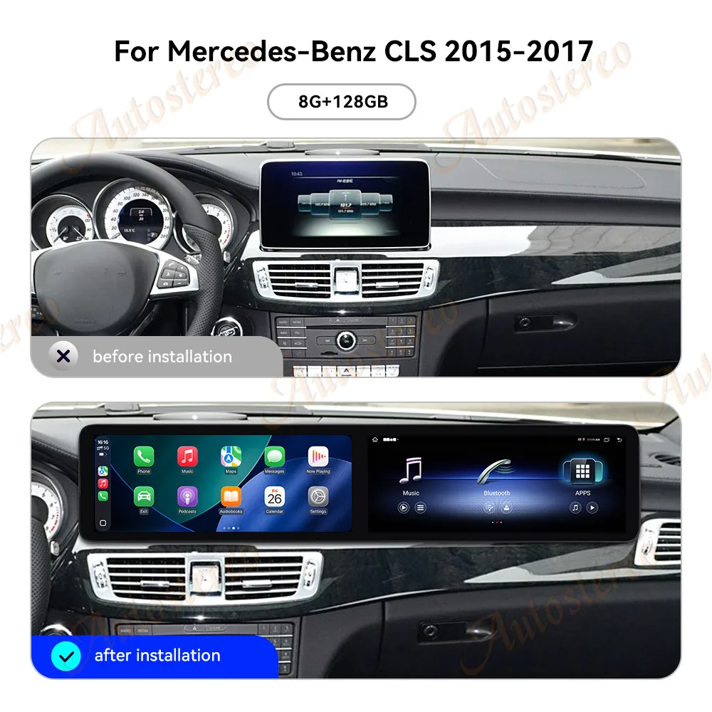 

25-дюймовый двойной экран Android 14 для Mercedes Benz CLS 2015-2017 Автомобильный GPS-навигатор Мультимедийный плеер Автомобильный радиоприемник Тепловой блок