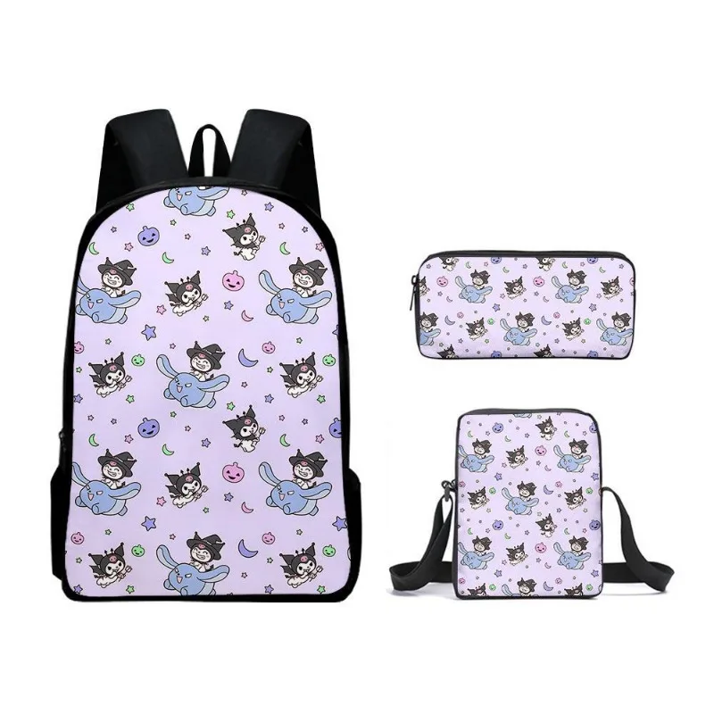 Sanrio Kuromi 3PCS 3D Printing Backpack Primary School Students Bag Children Lunch Bag Pencilcase Large-capacity Sports Backpack