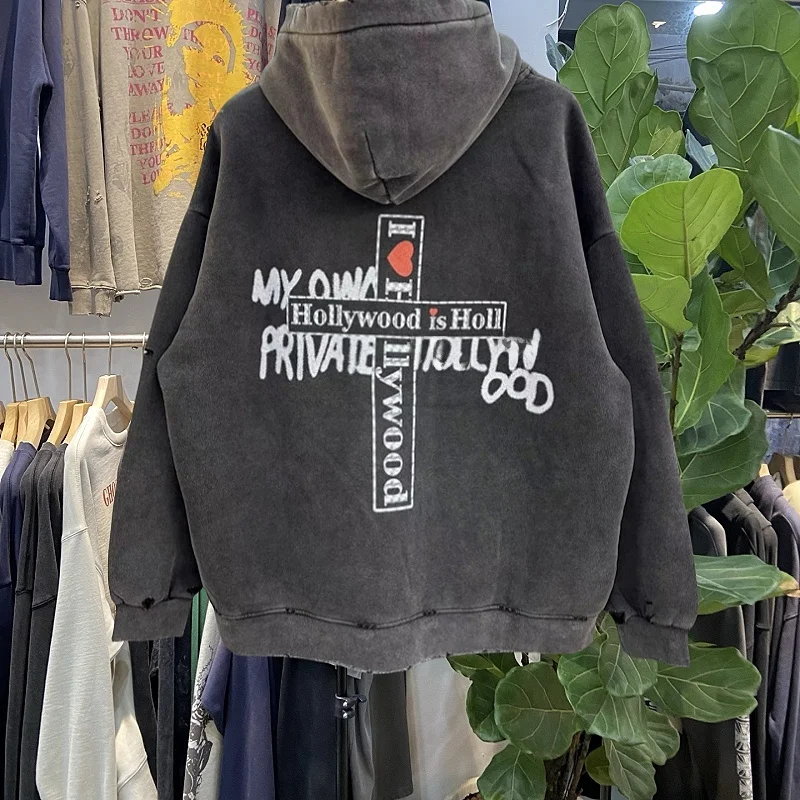 

American Sle Vintage Waed Hoodie Sweatirt Loose Fit ex Long Sve Crew Ne Pullover Hat irt Letter Print Casual...