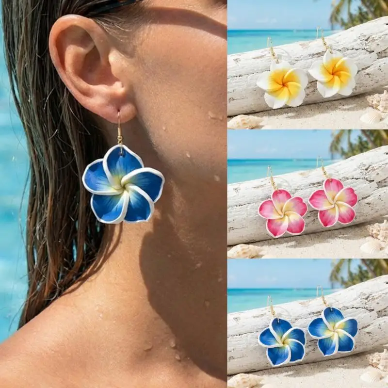 Bohemian Soft Clay Flower Drop Earrings For Women Colorful Floral Dangle Earrings Necklace Summer Beach Vacation Party Jewelry
