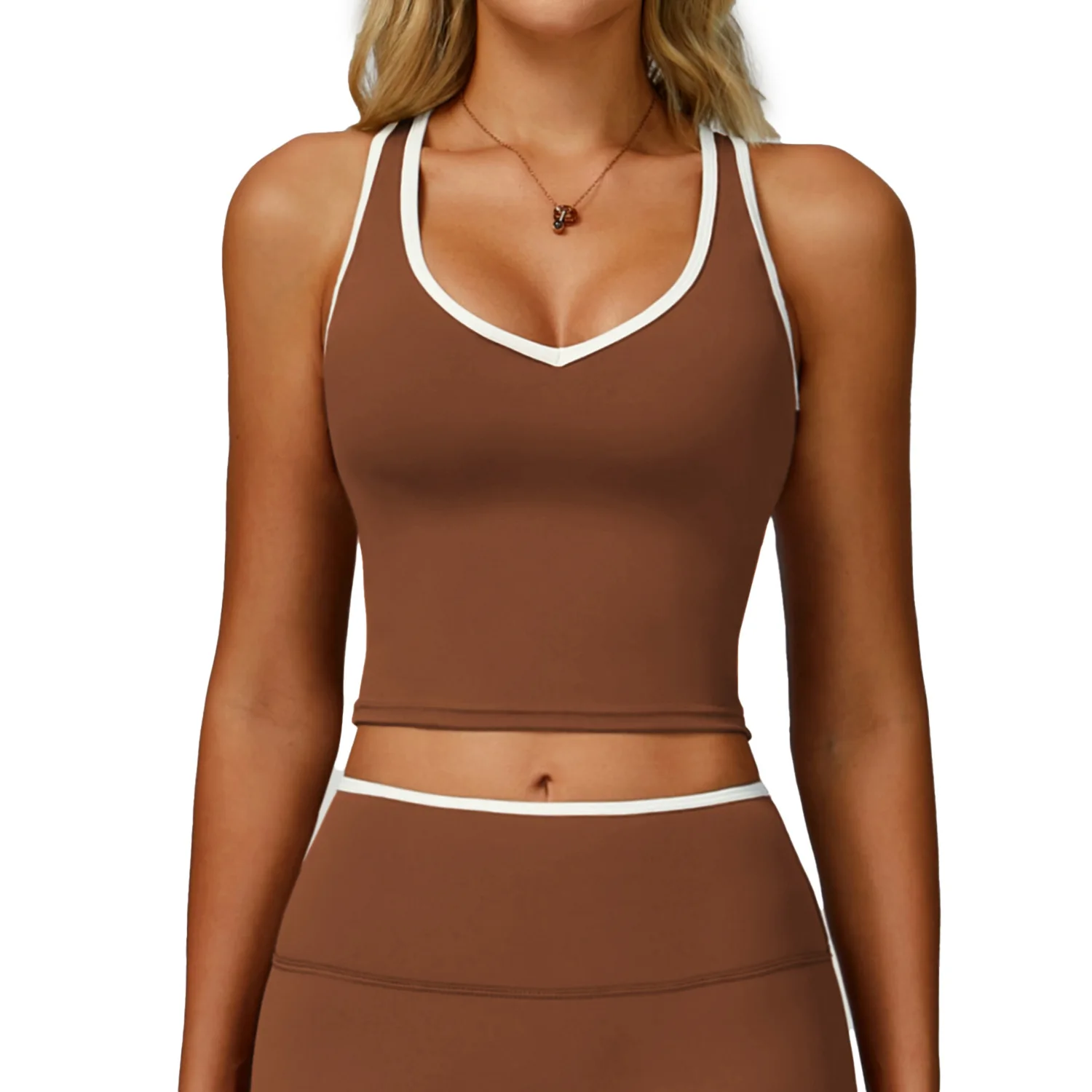 

Maxdutti Color Blocked Edge Sports Vest Women's Nude Feeling Hollow Back Sports Bra Tight Running Fitness Suit