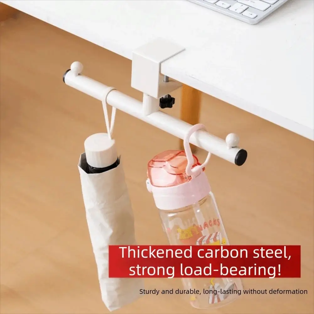 Adjustable Desk Mount Hook Carbon Steel Easy Install Mobile Storage Rack Clamp-on Rounded Corner Hanging Handbag Shelf
