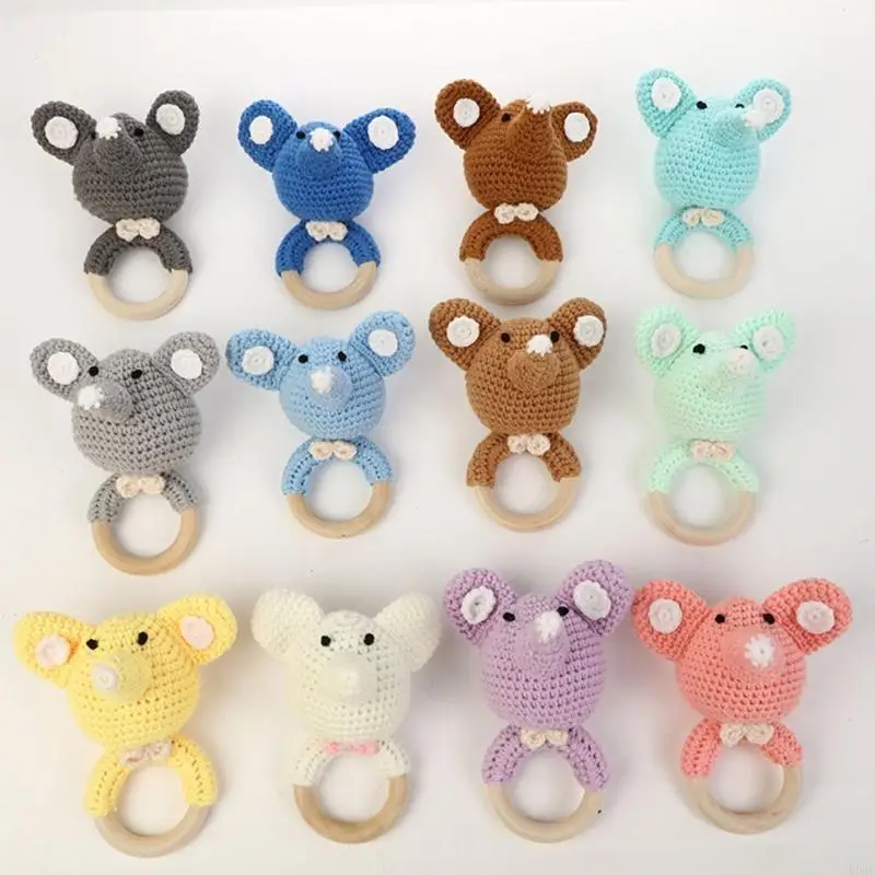 E06f cartone animato Elefante Elefante Rattle per neonate Teethe Anello per neonati Nursing Sother per giocare a palestra per