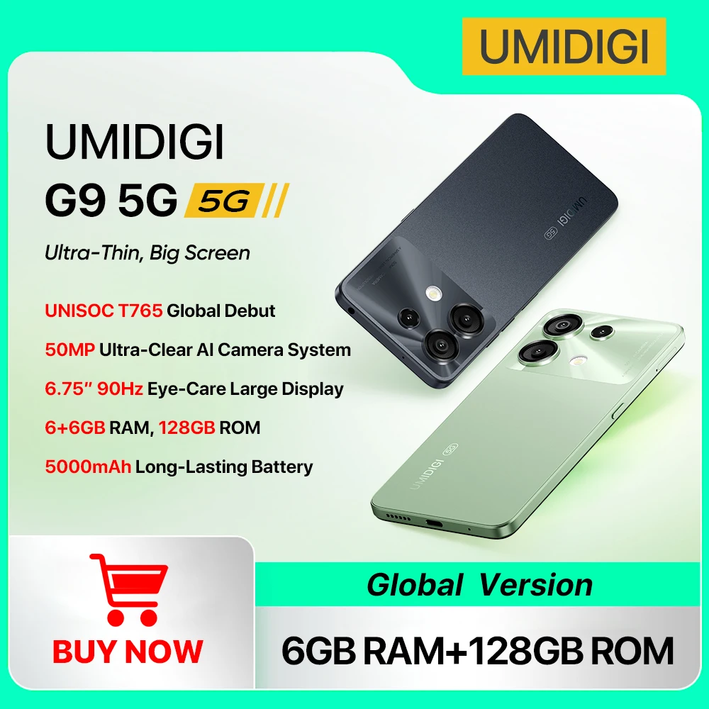 UMIDIGI G9 5G Smartphone Android 14 UNISOC T765 Eye Care 6GB 128GB 6.75