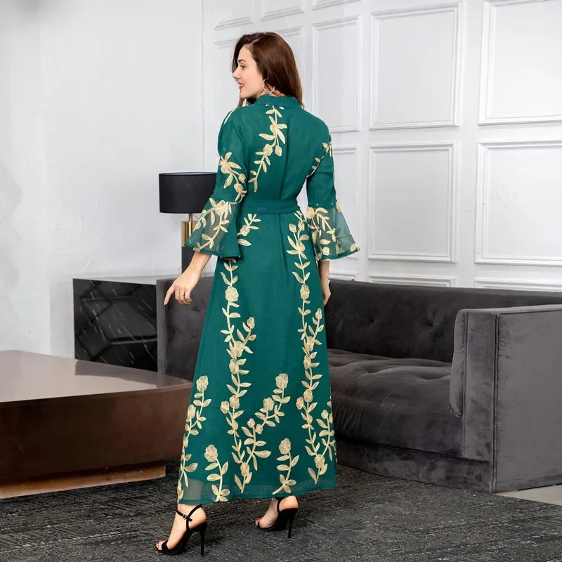 Caftan Дубай Abaya платье для женщин Eid 2022 мусульманский марокканский кафтан вышивка вечернее платье с V-образным вырезом Jalabiya серая Abaya s