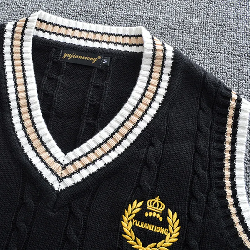 Japanese School Uniform Cosplay Sweater Korean JK Style V-neck Vest with Embroidered Crown Pachwork Color Student Tank Top - Image 5