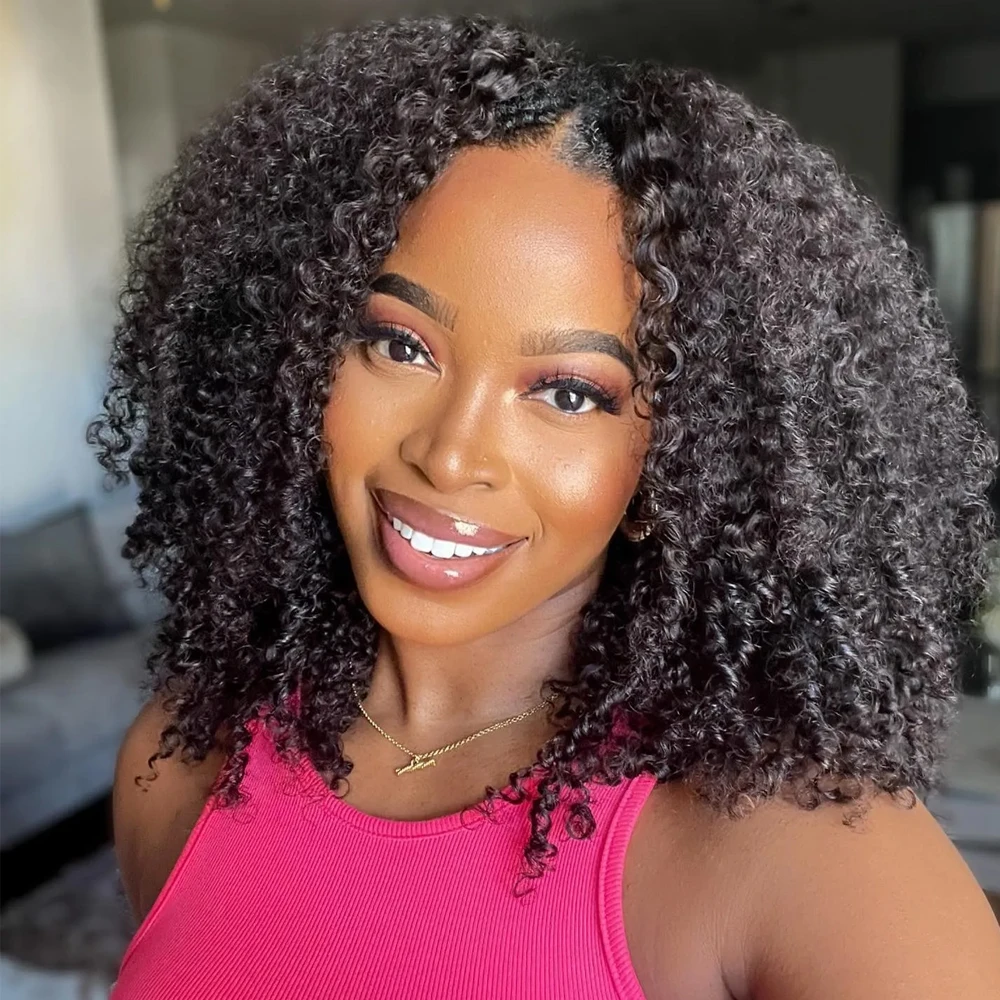 

Wear To Go Kinky Curly Half Wig Human Hair With Drawstring No Leave Out 220 Density 3 IN 1 Half Wig Seamless Clip Ins Flip Over