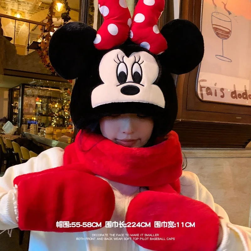 Disney Mickey Mouse Minnie Cartoon Hat Cosplay Costume Winter Warm Cute Creative Ear Protection Plush Hat Christmas Gift