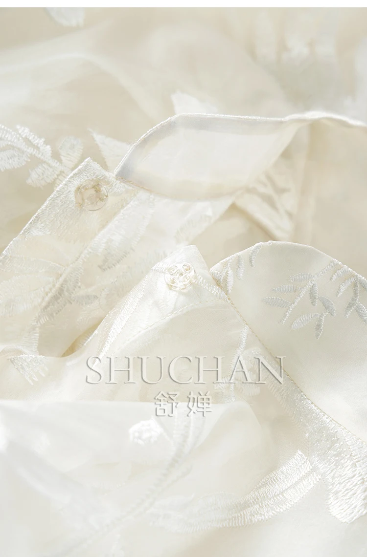 Light and Slightly Transparent Silk Organza Embroidered Sunshade Shirt Women Summer 2025 See Though