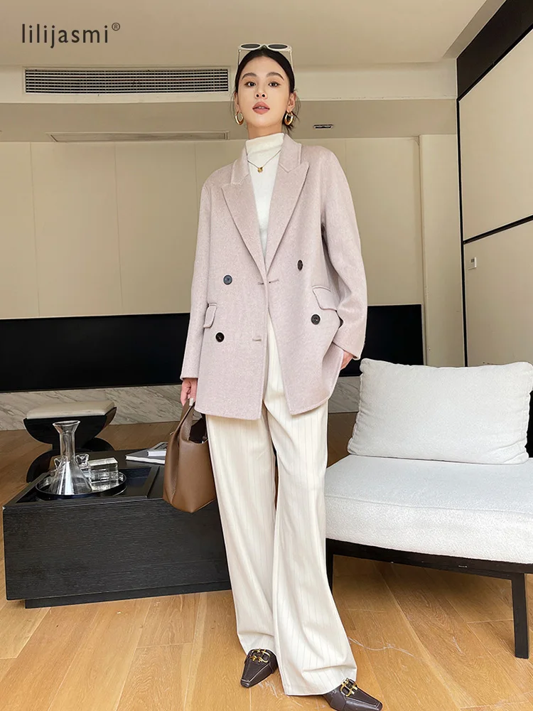 2024 Peak Lapel New Wool Coat Blazer Women 100% Wool Double-Breasted Autumn Winter Jacket Short Coat Ladies trf za #25