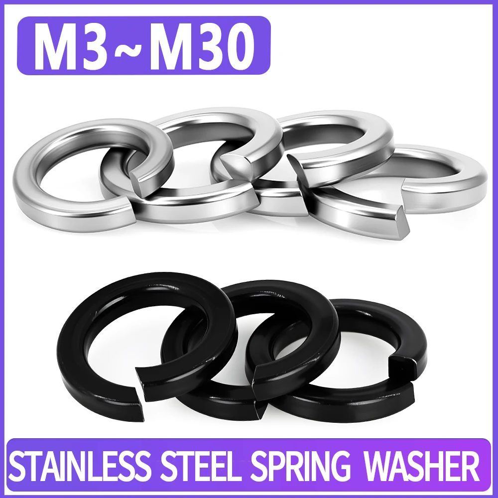 M1.6~M30 304 Stainless Steel or Black Plated Stainless Steel Spring locking Washer 1~200Pcs Spring Split Lock Elastomeric Gasket