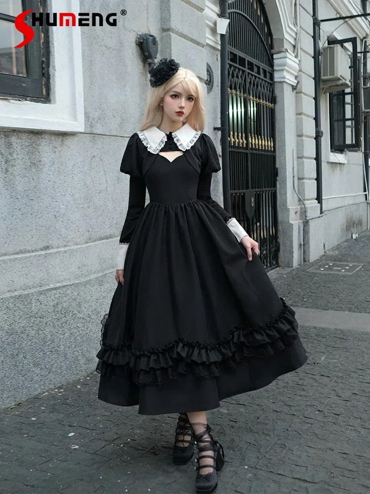 

Original Design Dark Gothic Halloween Lolita Long Suspender Dress Jsk Women Spring and Autumn Black Retro Maxi Dress Waistcoat