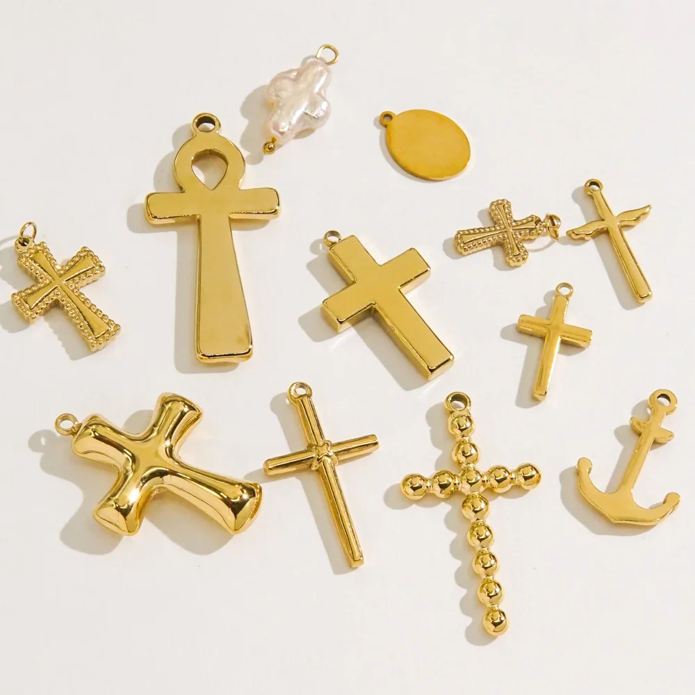 3PCS/LOT Religious Trendy 18k Gold Color Crystal Cross Stainless Steel Pendant Fashion Jewelry for Women for Jewelry DIY