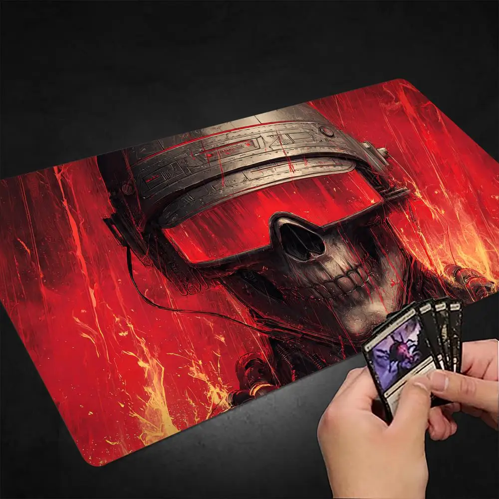 Trendy Art Skeleton Warrior MTG Playmat Magic Card Mat Stitched Edge Non-Slip Durable Tabletop playmat Board Game Mat for TCG