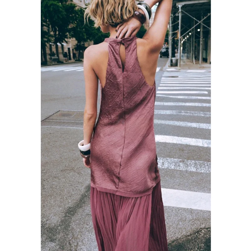 ชุดเดรสยาวปานกลางสำหรับผู้หญิง คอลเลคชั่นฤดูร้อนใหม่ล่าสุด ดีไซน์เก๋ คอปก แต่งผ้าต่อกัน ทรงวี เอวเข้ารูป ผลิตจากเส้นใยโพลีเอสเตอร์