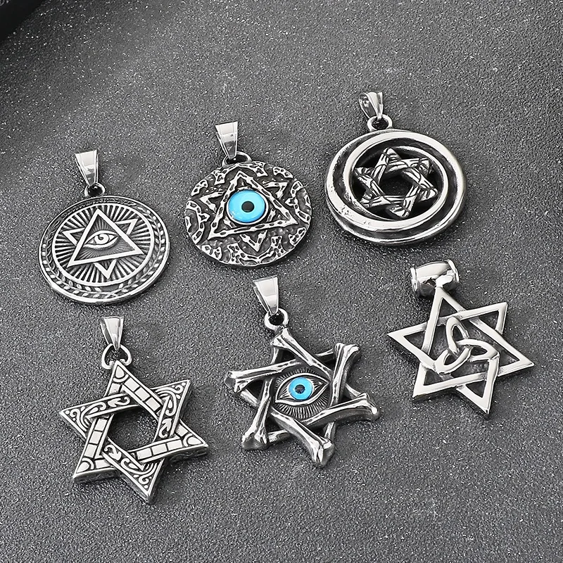 KALEN Stainless Steel Hexagram Pendant Necklace Men's Vintage Hollow Out Charms Accessories Zirconia Star Sweater Chain Jewelry