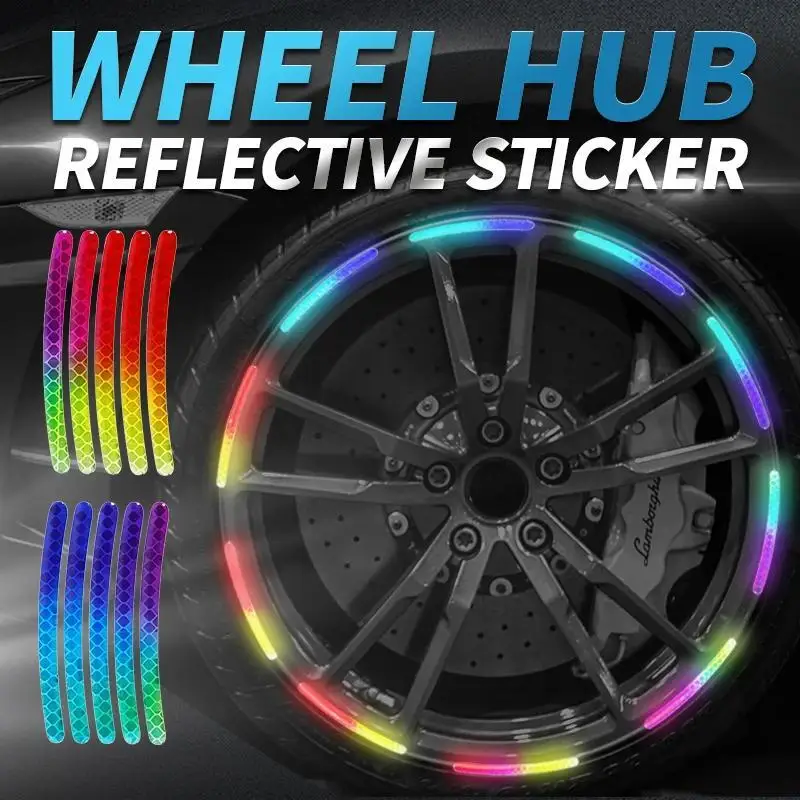 

Car Wheel Stripe Reflective Stickers, Car Wheel Night Safety Warning Stickers Anti-Scratch Reflective Rim Stickers Rainbow