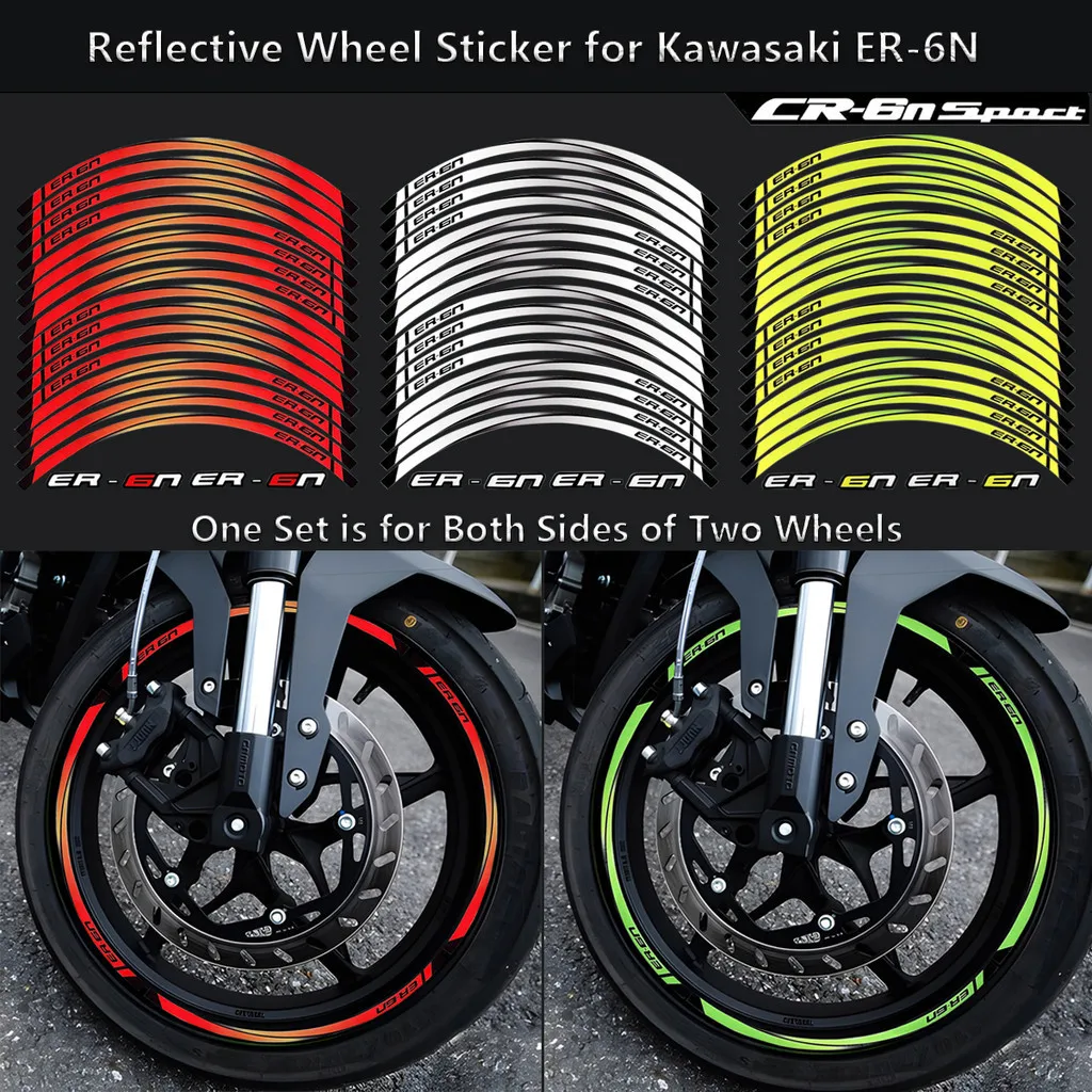 

17 Inch Motorcycle Wheel Stickers Reflective Wheel Rim Hub Stripe Tape Decals for Kawasaki ER-6N ER6N ER 6N