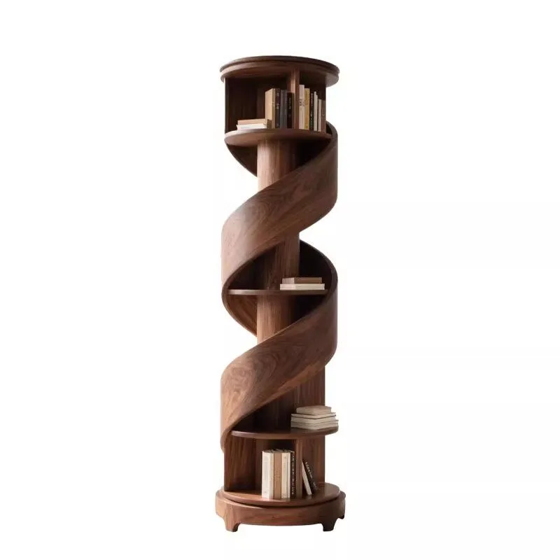 

Spiral Bookshelf for New Chinese Style North American Black Walnut Wood Bookcase with Song Dynasty Aesthetic Rotating Design