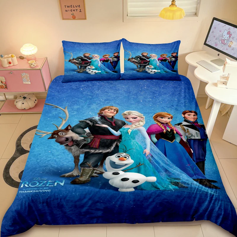 Frozen Elsa Duvet Cover Set Anna Olaf Cartoon Duvet Covers Bedding Set Quilt Covers with 2 Pillowcase for Girl Bedroom Bed Decor