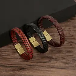 New Classic Hand-woven Leather Bracelet 19/21/23cm Leather Men Bracelets Fashion Punk Bangle for Men Charm Jewelry Gifts