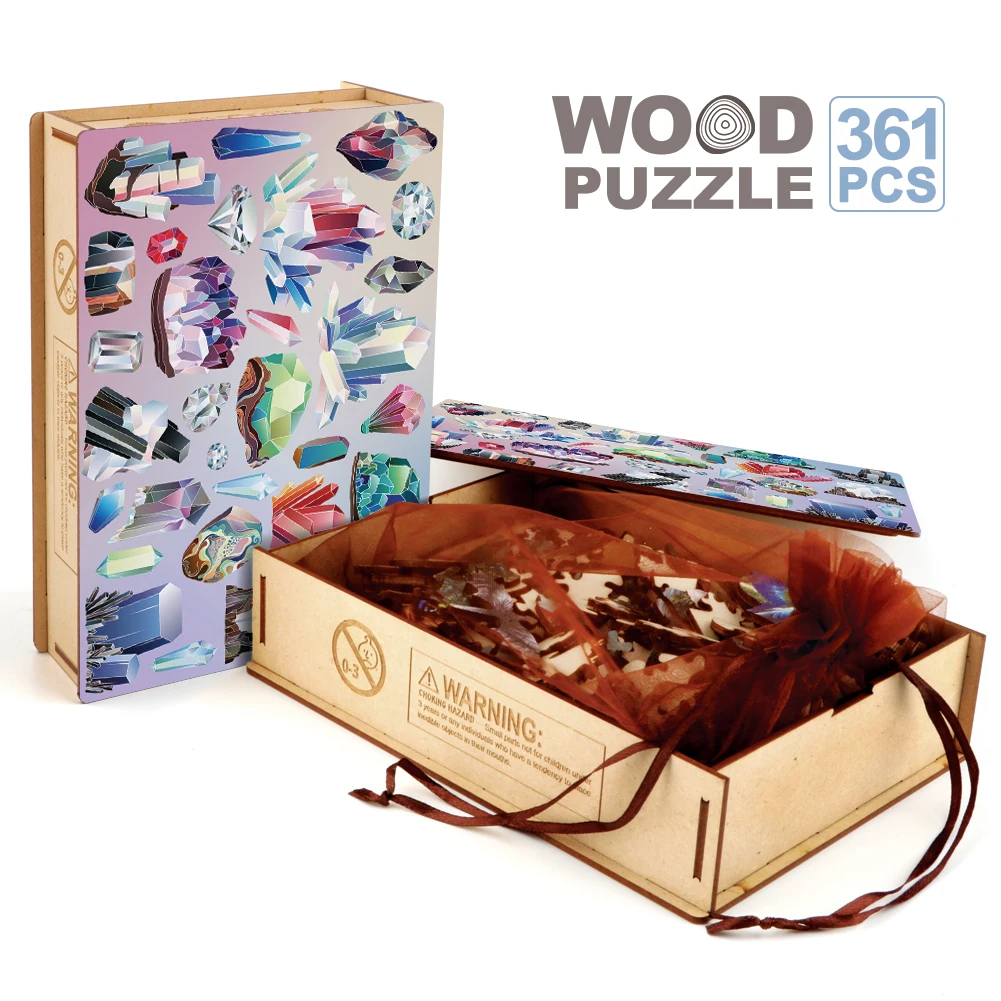 Crystals Wooden Jigsaw Puzzle Kids Toys Gem Wood Puzzles For Adults 3D Puzzle Brain Teaser Board Games Wholesale Wooden Box