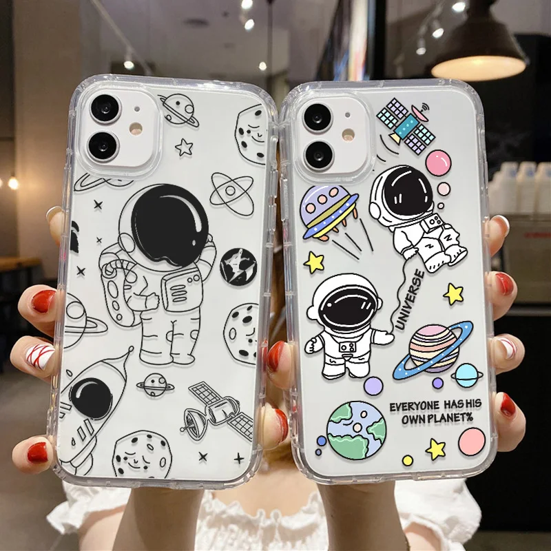 Clear Soft TPU Phone Cases For iPhone 15 Pro Case iPhone 11 14 12 13 X XR XS Max 6 7 8 Plus SE 2022 2020 Cover Astronaut Fundas