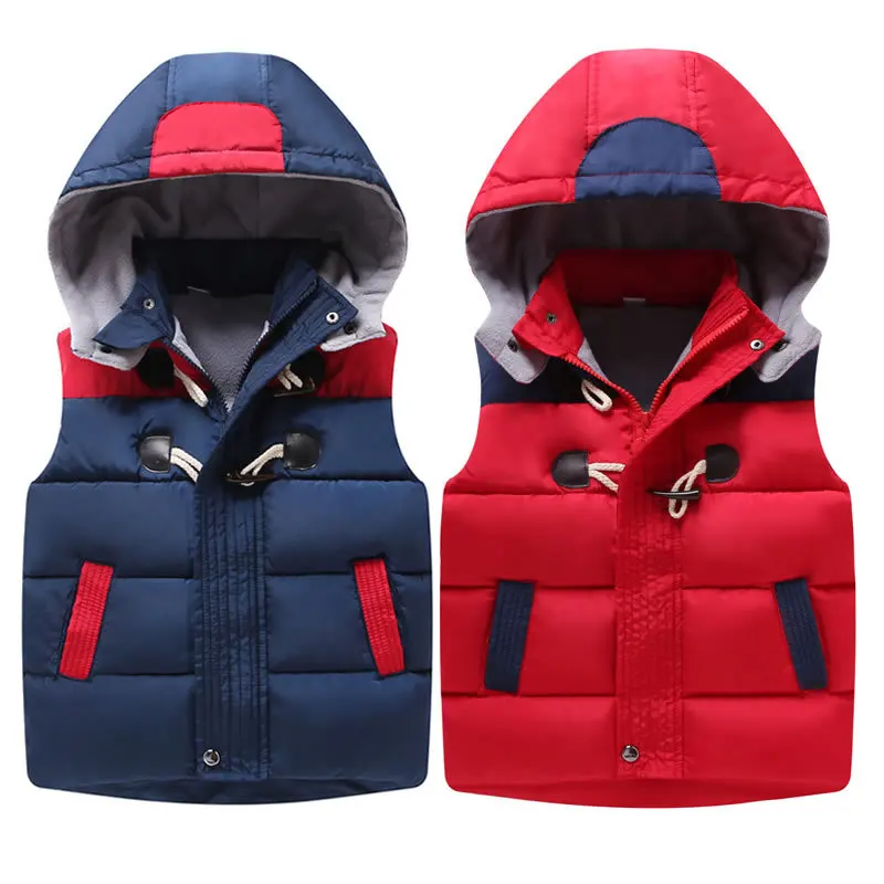 

Cute Kids' Padded Vest 2025 New Casual Removable Hood Contrast Color Sleeveless Jacket Children's Warm Outerwear For Boys Girls
