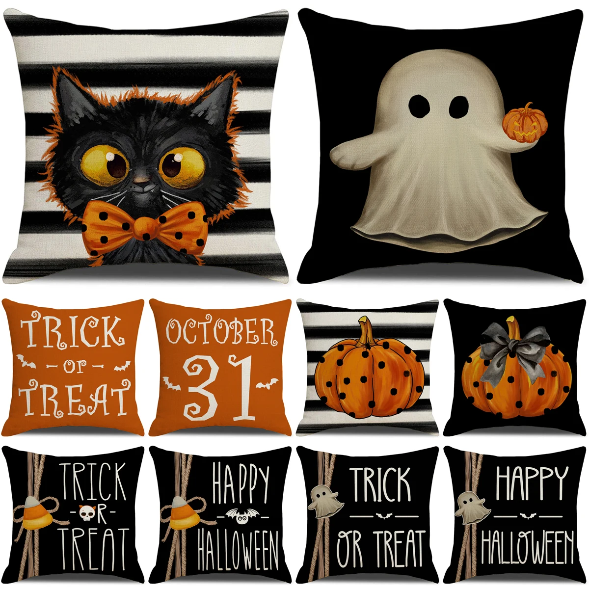 45x45cm Halloween Cushion Cover Pumpkin Bat Wizard Ghost Halloween Decor For Home Decorative Sofa Car Chair Decor Pillow Case