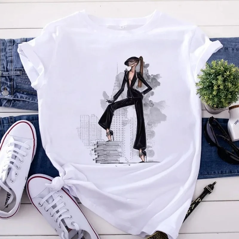 Neue Damen Top Fashion City Girls Base Shirt Casual Persönlichkeit Kurzarm T-Shirt Shirt Ästhetische Grafik T-Shirts Y2K Top