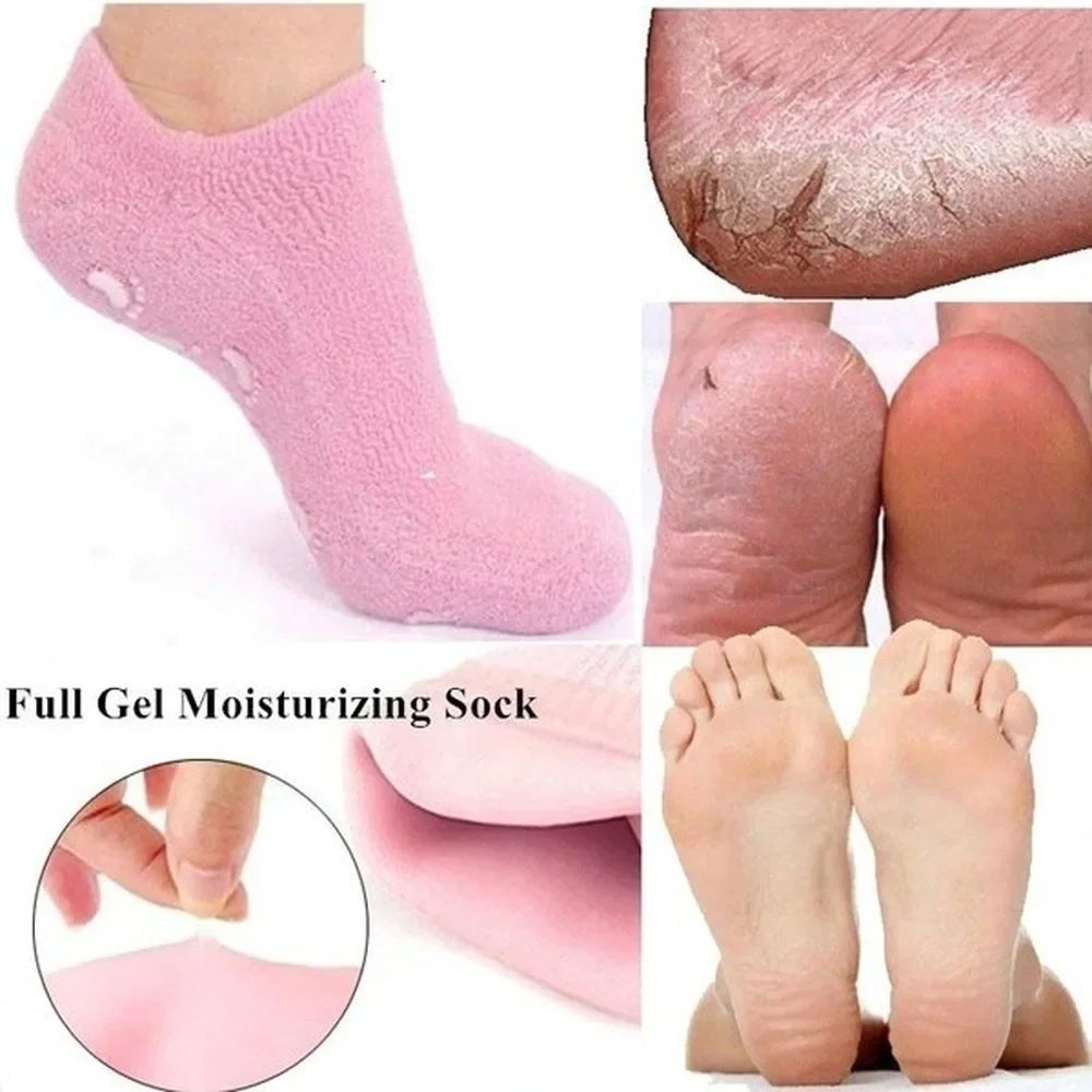 1 Pair Pink Cotton and Silicon Gel Soft Repair Cracked Socks Foot Skin Treatment Gel Spa Sock Foot Care Stretchable Health Care