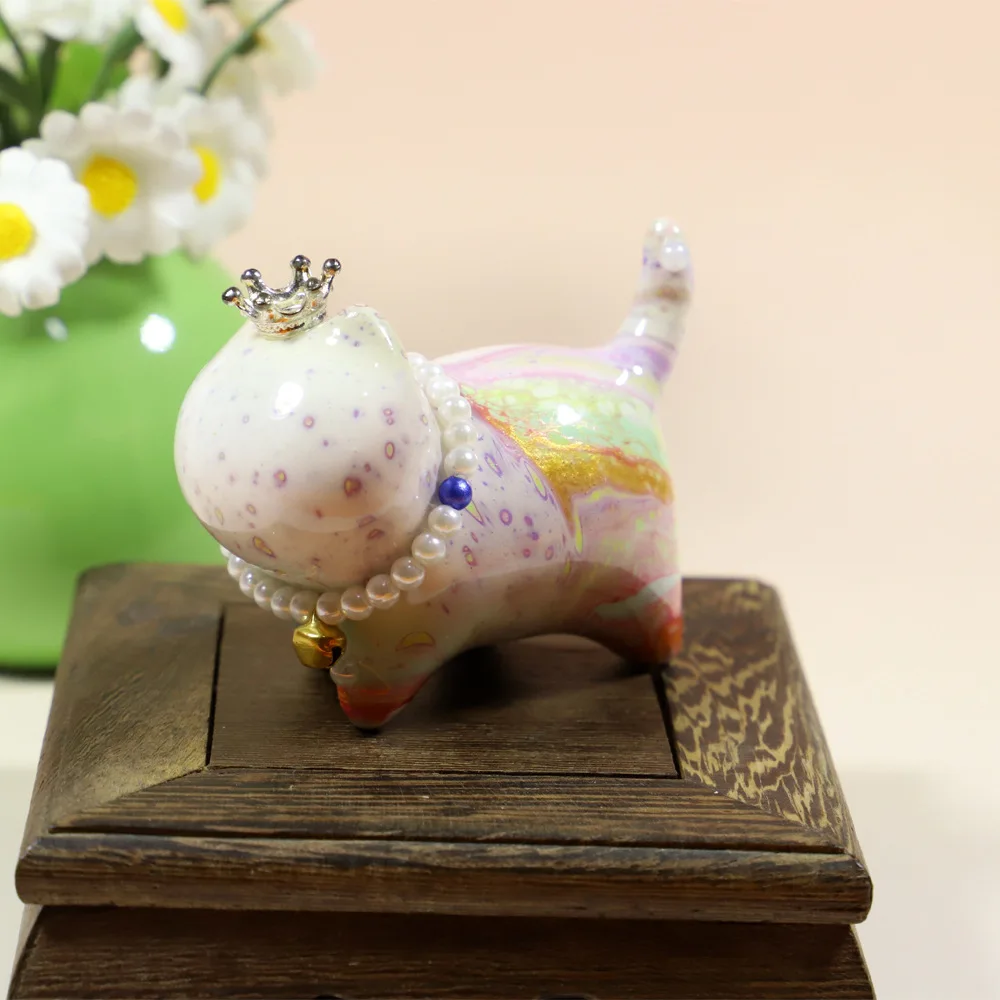 Fortune Cat Fluid Figurine Chinese Style Cute Cat Craft Home Living Room Entryway Tabletop Decor Ornament Gift