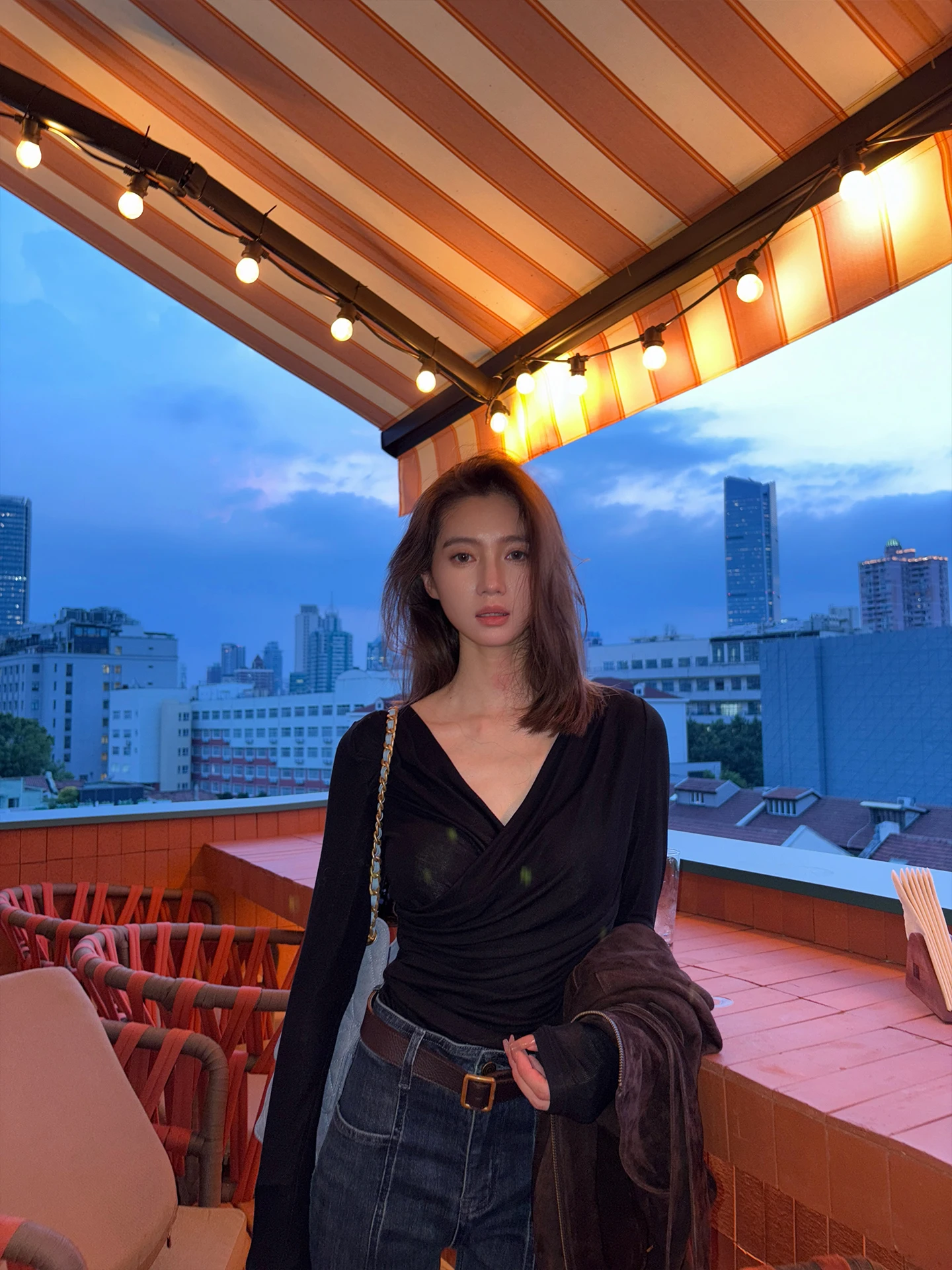 

Cunblvd -in-Season Silk Wool Cross V-ne Base irt Autumn Commute Pure Color Overhead Long Sve Women's Top