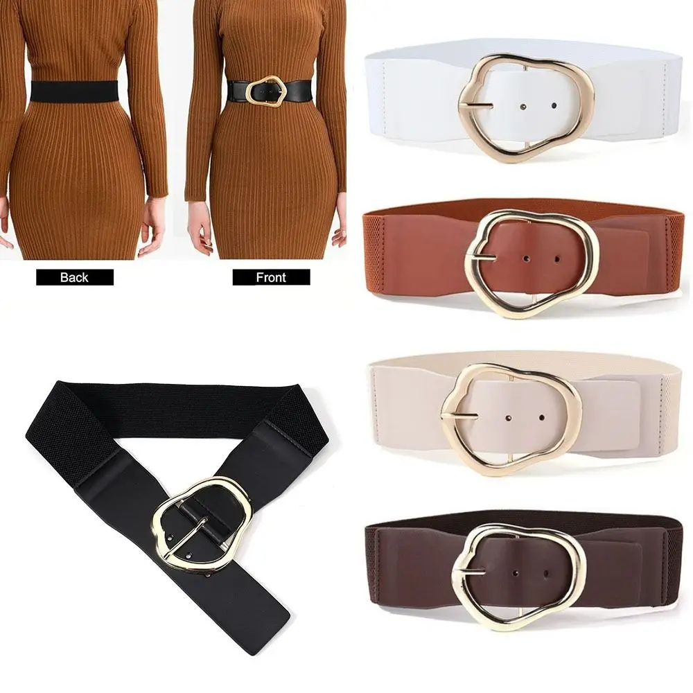 Fashion Elastic Women Waistband Belt Retro Vintage Pin Buckle Belt Adjustable Tying Solid Color Leather Belt Women