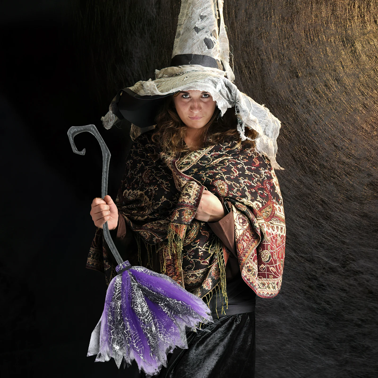 Cosplay Witch Broom Prop Detachable Plastic Halloween Broom for Party Costume Dress Up Carnival Masquerade Festival