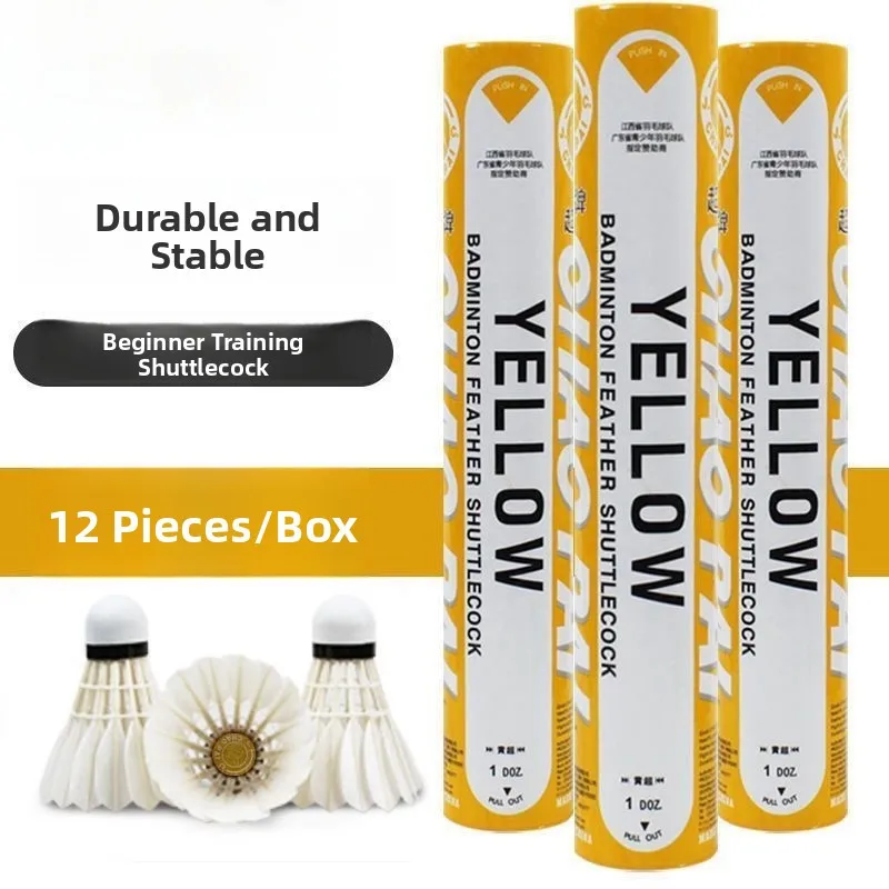 volant-de-badminton-professionnel-jchao-pai-c-jaune-super-durable-tete-en-bois-plumes-d'oie-haute-vitesse-pour-la-competition