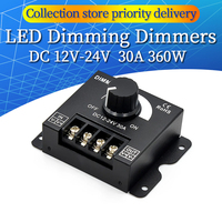 DC 12V 24V LED Dimmer Switch 30A 360W Voltage Regulator Adjustable Controller For LED Strip Light Lamp LED Dimming Dimmers