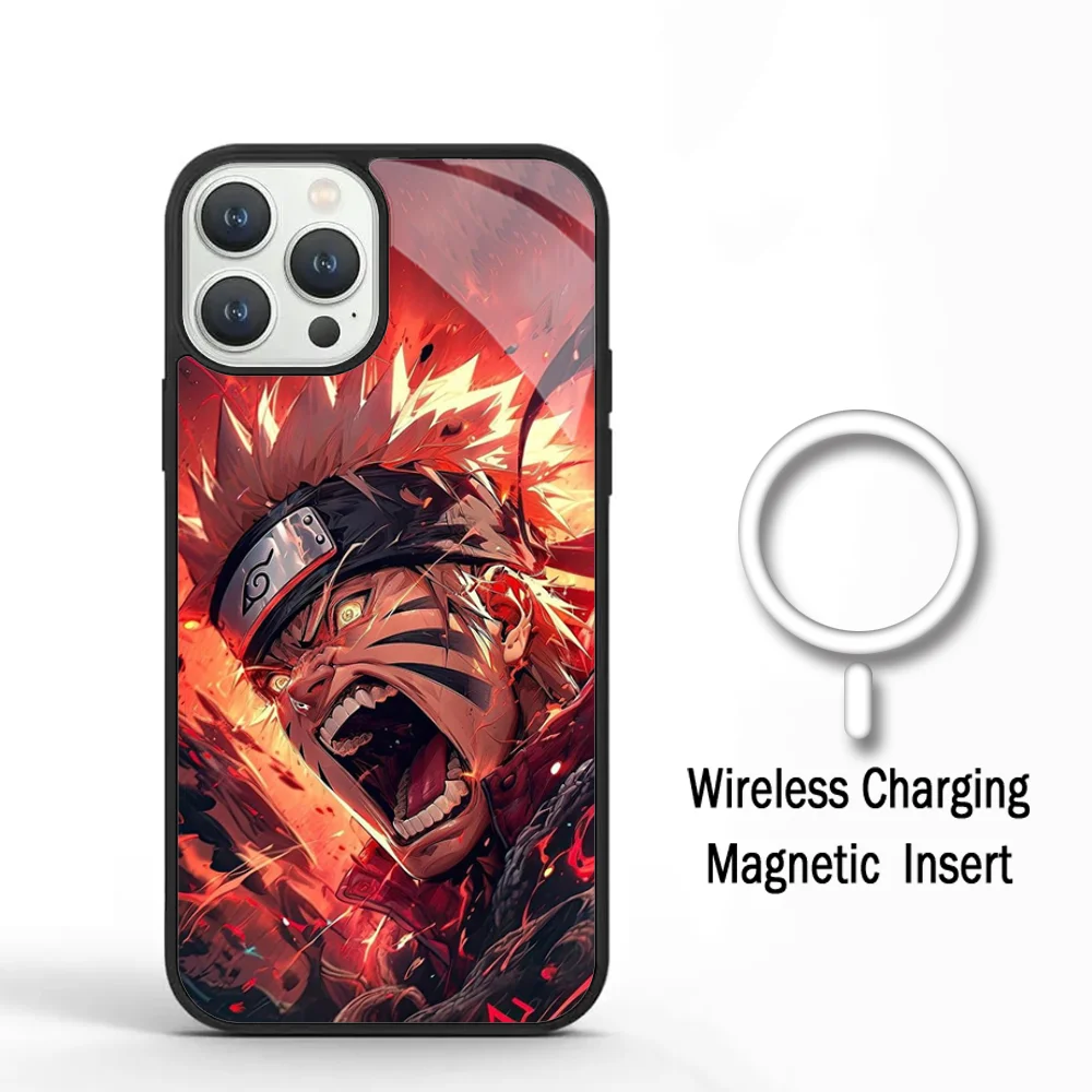 Anime Cool-N-Narutos Phone Case For IPhone 11 12 13 14 15 Plus Pro Max Mirror Acrylic Cover For Magsafe Wireless Charging