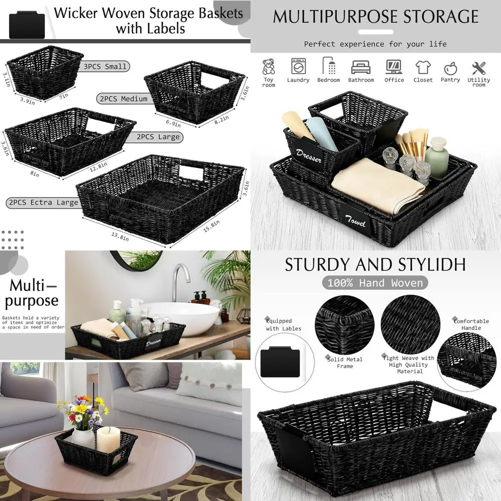 

Плетеные корзины разных размеров с ручками для кладовой, гардероба и праздничной организации